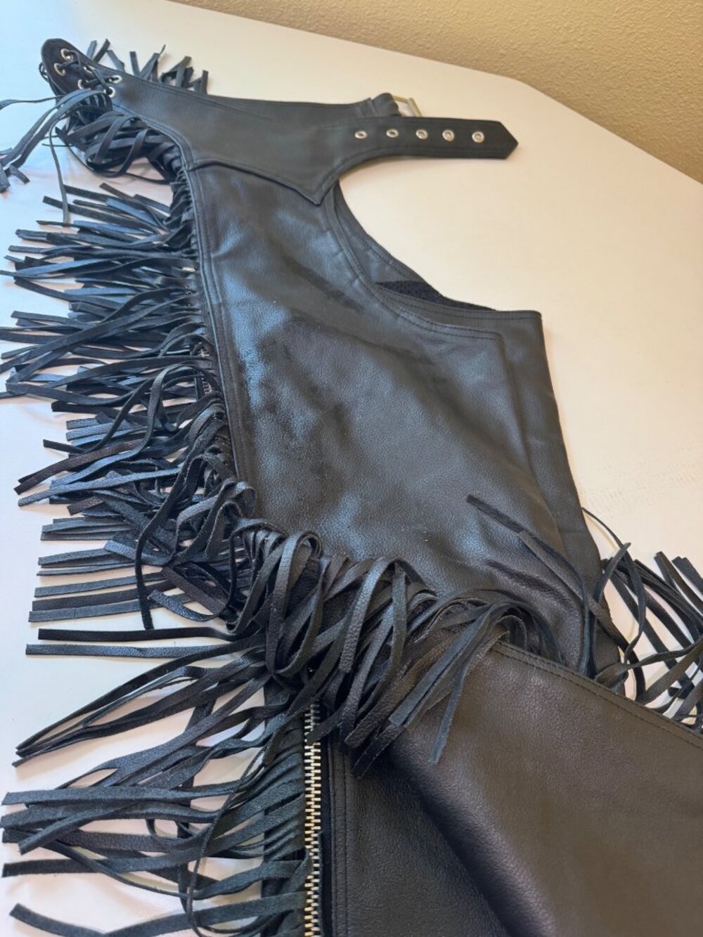 Himalaya Motor Bike Wear Black Leather Chaps With Fringe XS Made In Pakistan